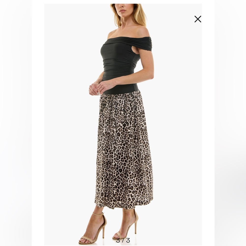 Socialite Black and Leopard Print Midi Dress